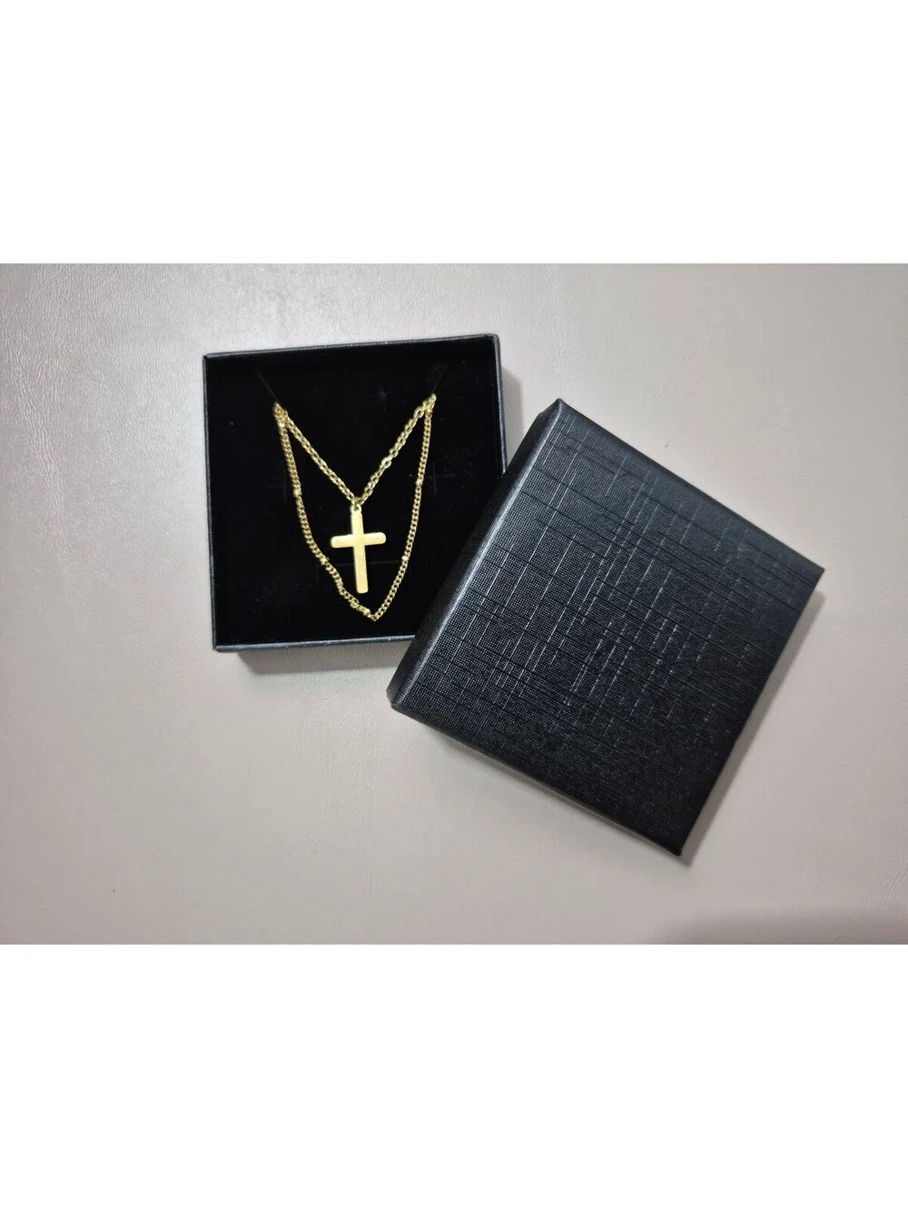 Gold-Tone Layered Cross Pendant Beaded Chain Necklace Set of 2